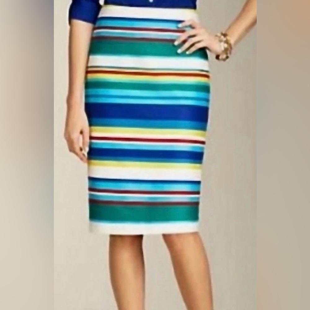Talbots Women’s Striped Multicolor Knee Length Pencil Skirt 100% Cotton Size 6